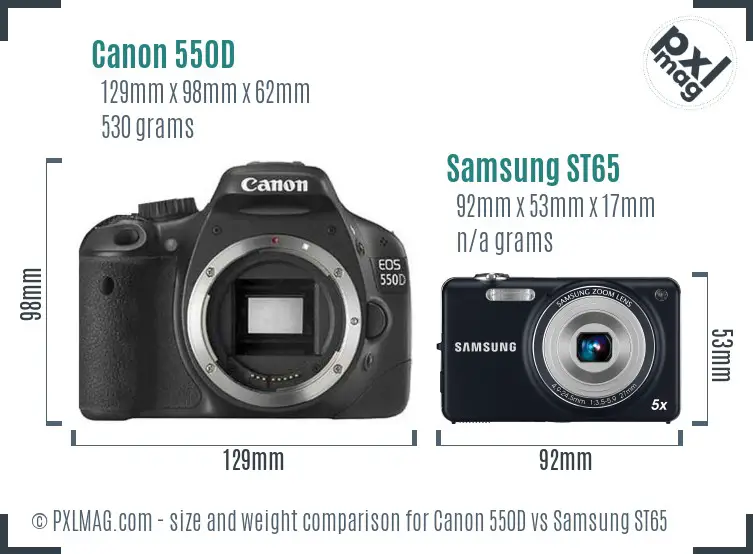 Canon 550D vs Samsung ST65 size comparison