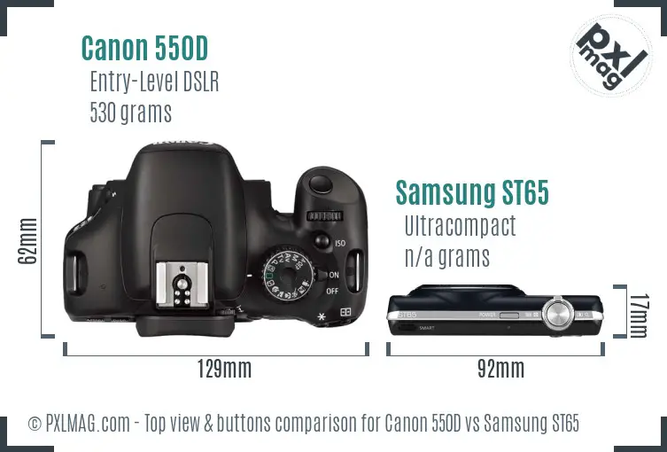 Canon 550D vs Samsung ST65 top view buttons comparison