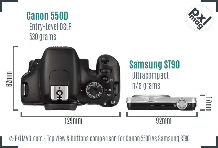 Canon 550D vs Samsung ST90 top view buttons comparison