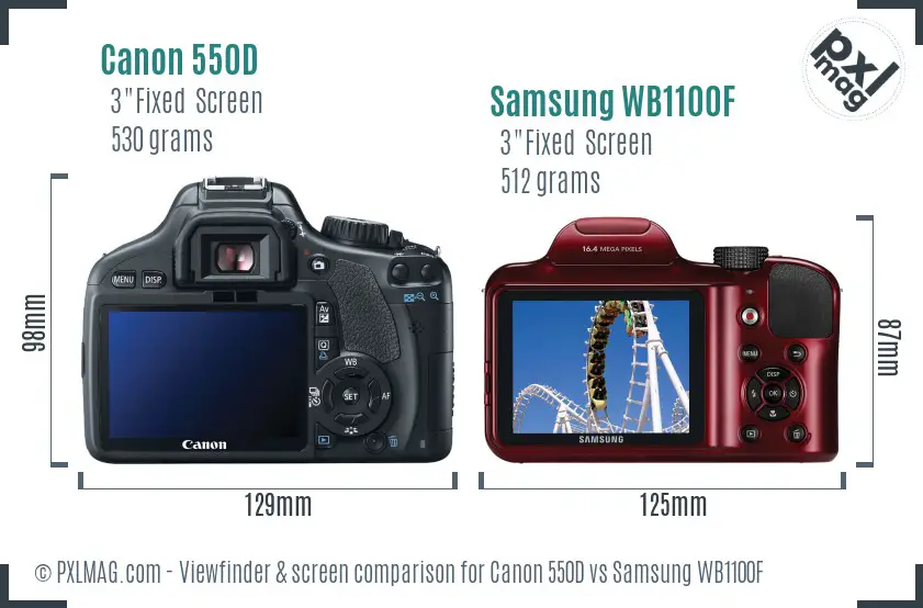 Canon 550D vs Samsung WB1100F Screen and Viewfinder comparison