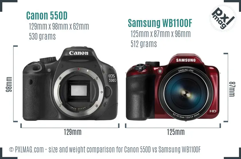 Canon 550D vs Samsung WB1100F size comparison