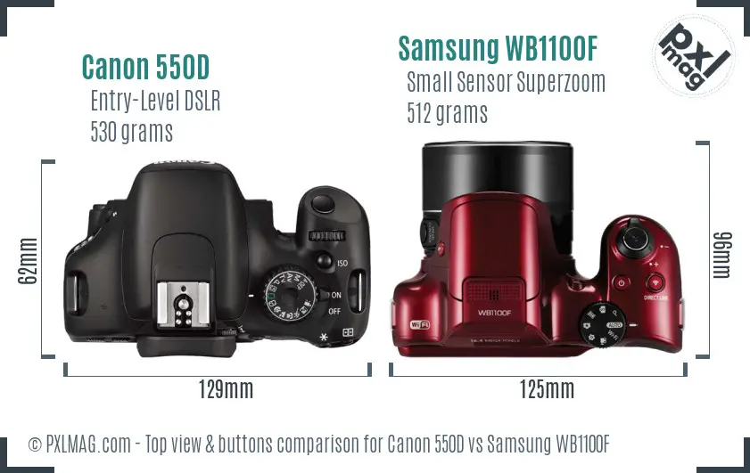 Canon 550D vs Samsung WB1100F top view buttons comparison