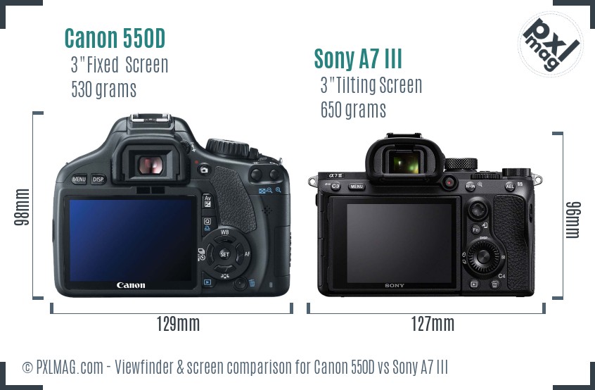 Canon 550D vs Sony A7 III Screen and Viewfinder comparison