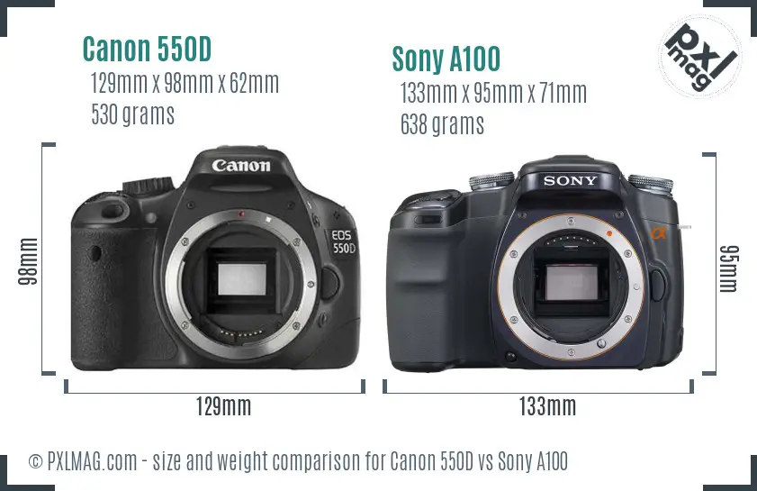 Canon 550D vs Sony A100 size comparison