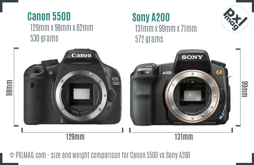 Canon 550D vs Sony A200 size comparison