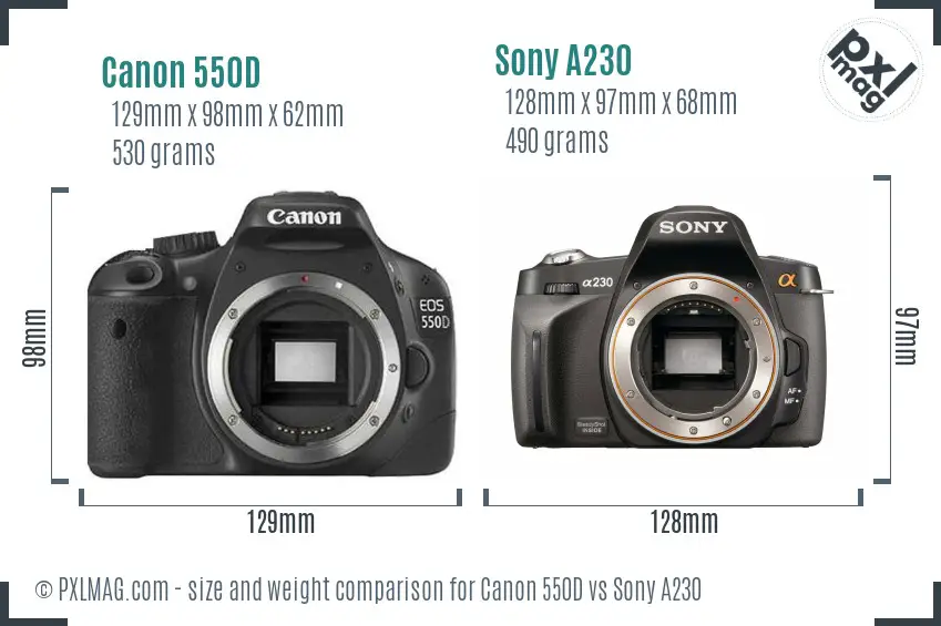 Canon 550D vs Sony A230 size comparison