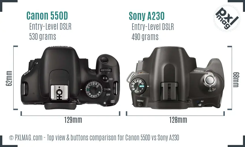 Canon 550D vs Sony A230 top view buttons comparison