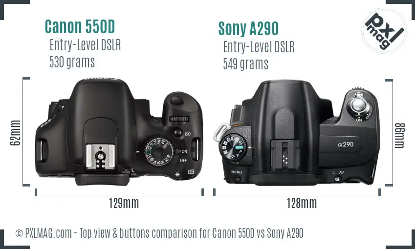 Canon 550D vs Sony A290 top view buttons comparison