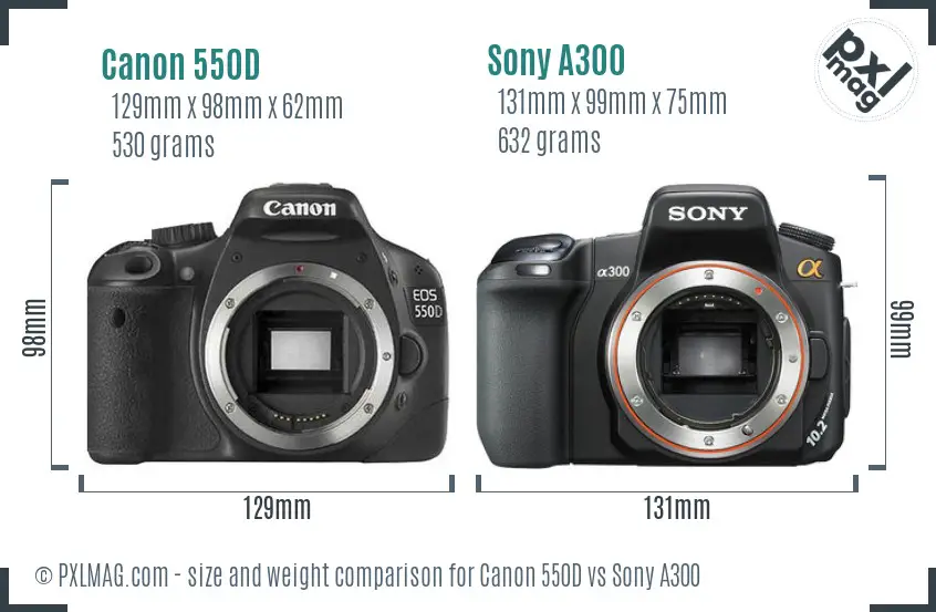 Canon 550D vs Sony A300 size comparison