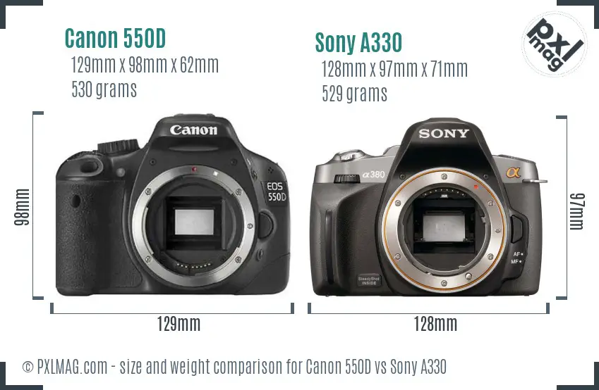 Canon 550D vs Sony A330 size comparison