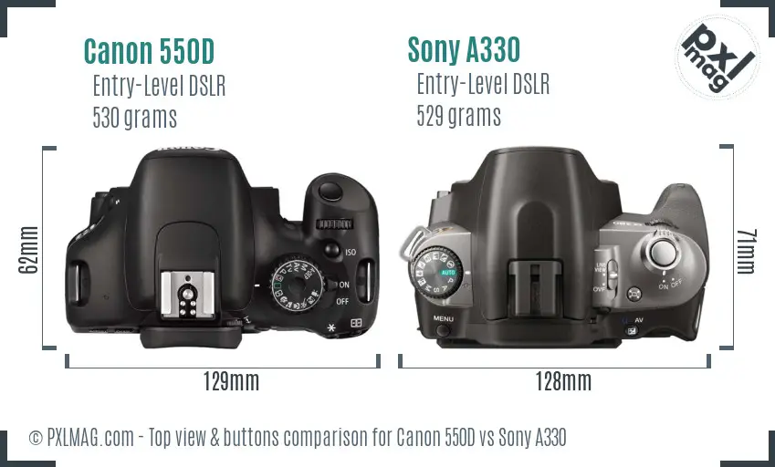 Canon 550D vs Sony A330 top view buttons comparison