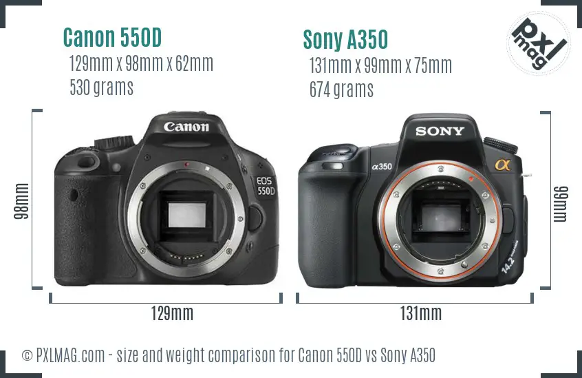 Canon 550D vs Sony A350 size comparison