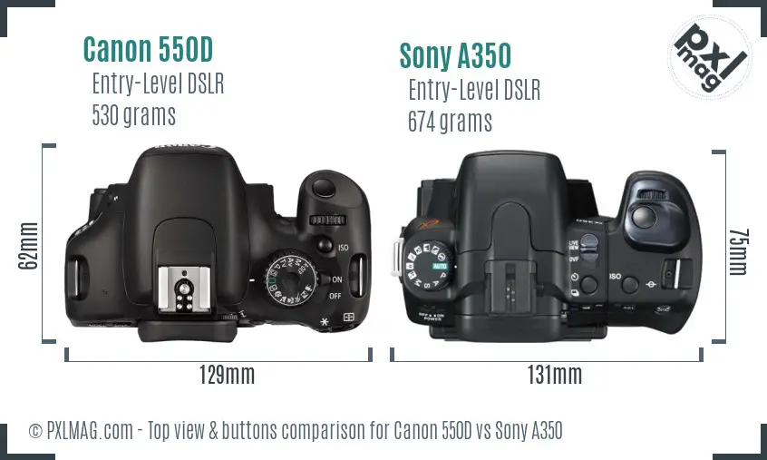 Canon 550D vs Sony A350 top view buttons comparison