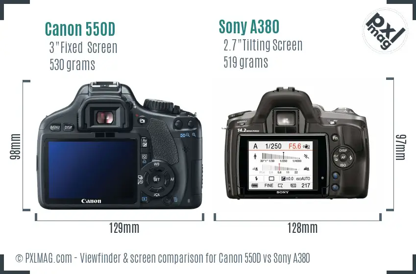 Canon 550D vs Sony A380 Screen and Viewfinder comparison