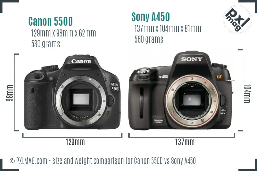 Canon 550D vs Sony A450 size comparison