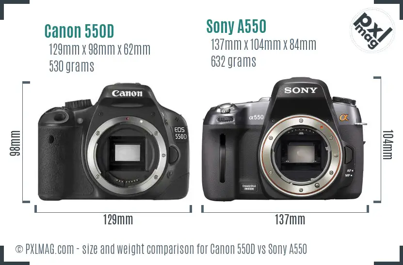 Canon 550D vs Sony A550 size comparison
