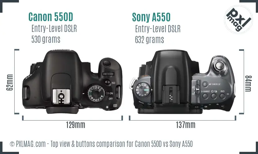 Canon 550D vs Sony A550 top view buttons comparison