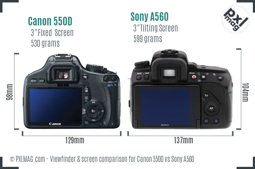 Canon 550D vs Sony A560 Screen and Viewfinder comparison