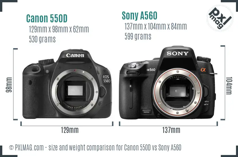 Canon 550D vs Sony A560 size comparison