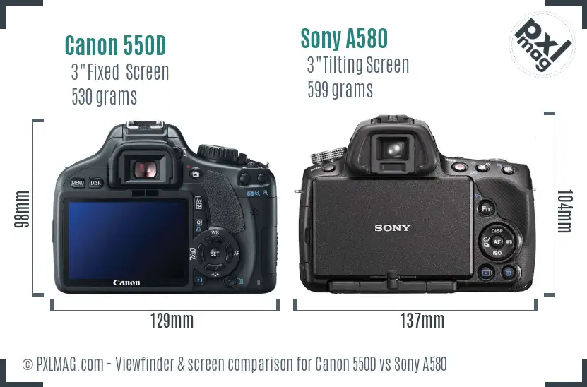 Canon 550D vs Sony A580 Screen and Viewfinder comparison