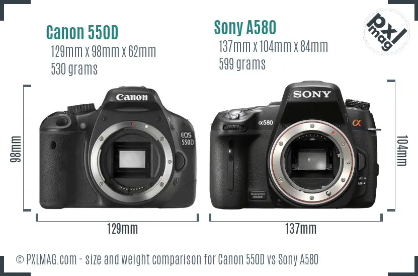 Canon 550D vs Sony A580 size comparison