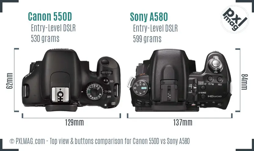 Canon 550D vs Sony A580 top view buttons comparison