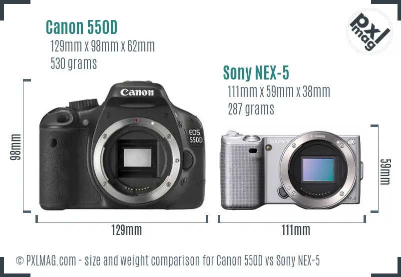 Canon 550D vs Sony NEX-5 size comparison Canon 550D vs Sony NEX-5 size comparison