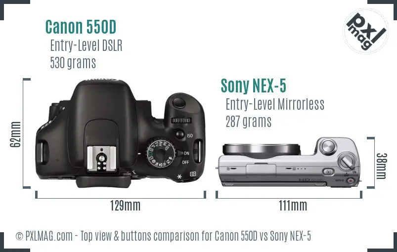 Canon 550D vs Sony NEX-5 top view buttons comparison Canon 550D vs Sony NEX-5 top view buttons comparison