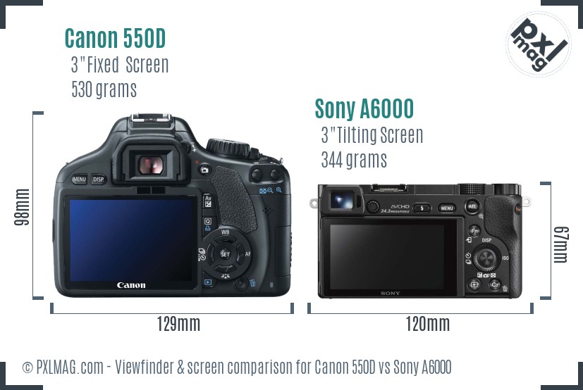 Canon 550D vs Sony A6000 Screen and Viewfinder comparison