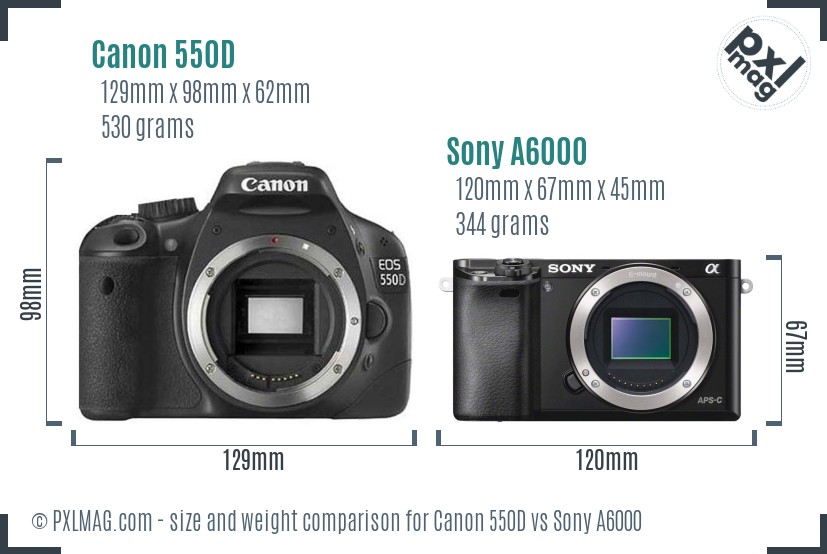 Canon 550D vs Sony A6000 size comparison
