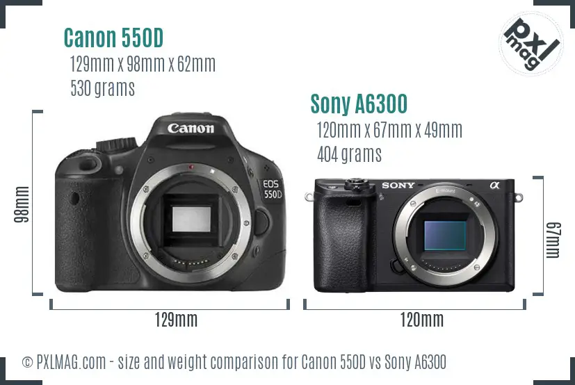 Canon 550D vs Sony A6300 size comparison