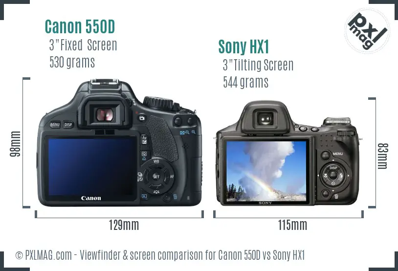 Canon 550D vs Sony HX1 Screen and Viewfinder comparison