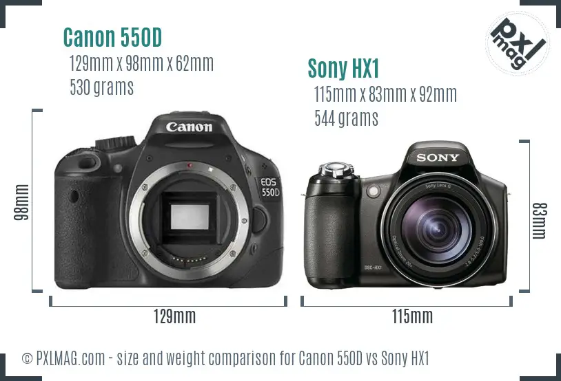 Canon 550D vs Sony HX1 size comparison