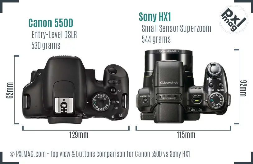 Canon 550D vs Sony HX1 top view buttons comparison