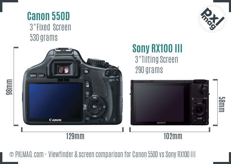 Canon 550D vs Sony RX100 III Screen and Viewfinder comparison