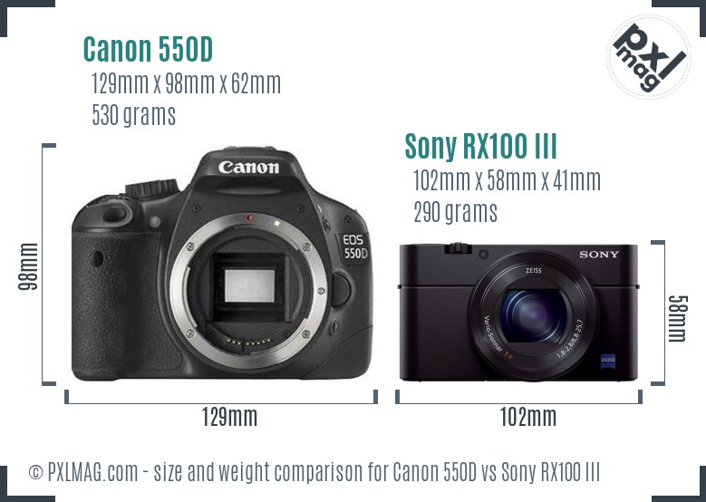 Canon 550D vs Sony RX100 III size comparison