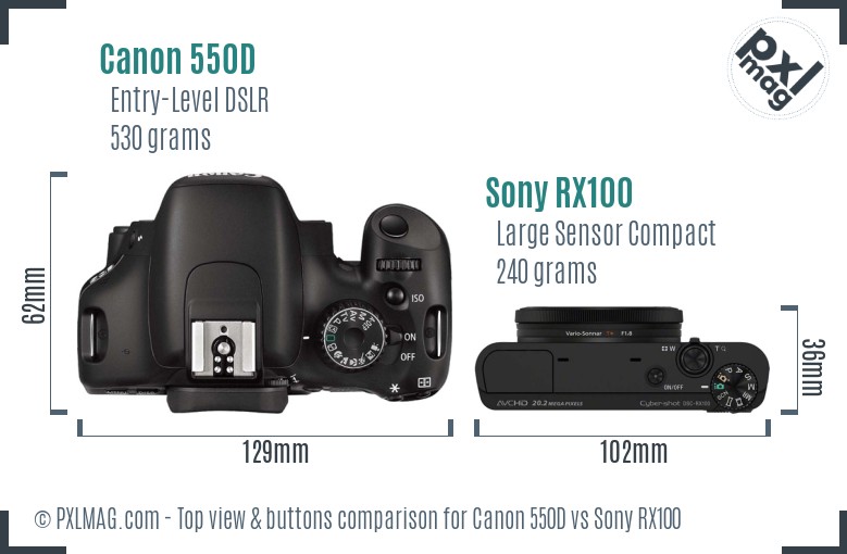 Canon 550D vs Sony RX100 top view buttons comparison