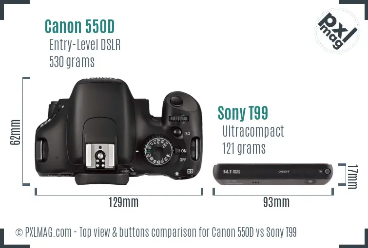 Canon 550D vs Sony T99 top view buttons comparison Canon 550D vs Sony T99 top view buttons comparison