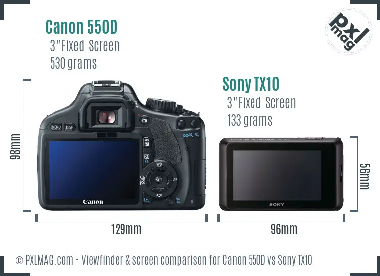 Canon 550D vs Sony TX10 Screen and Viewfinder comparison