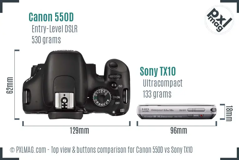 Canon 550D vs Sony TX10 top view buttons comparison
