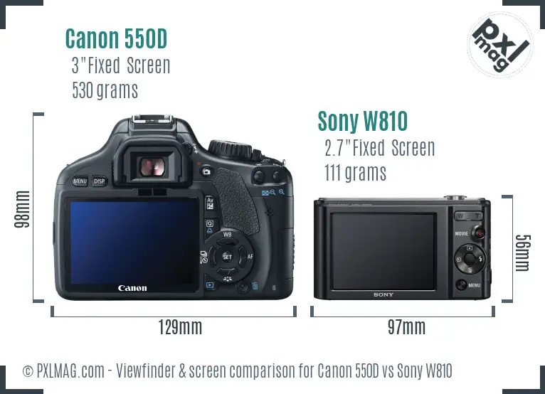 Canon 550D vs Sony W810 Screen and Viewfinder comparison