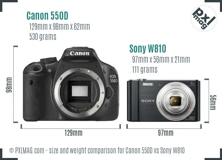 Canon 550D vs Sony W810 size comparison