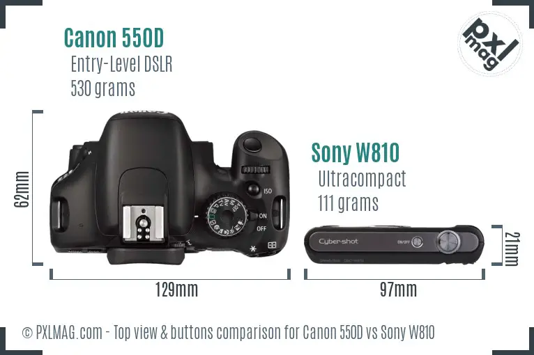 Canon 550D vs Sony W810 top view buttons comparison
