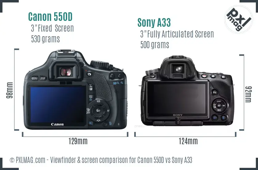 Canon 550D vs Sony A33 Screen and Viewfinder comparison