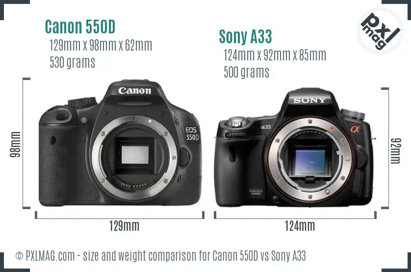 Canon 550D vs Sony A33 size comparison