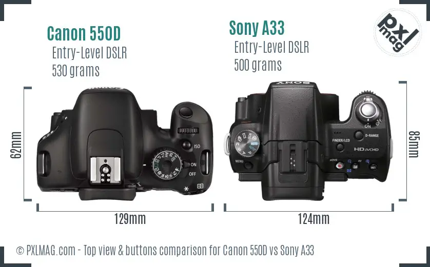 Canon 550D vs Sony A33 top view buttons comparison