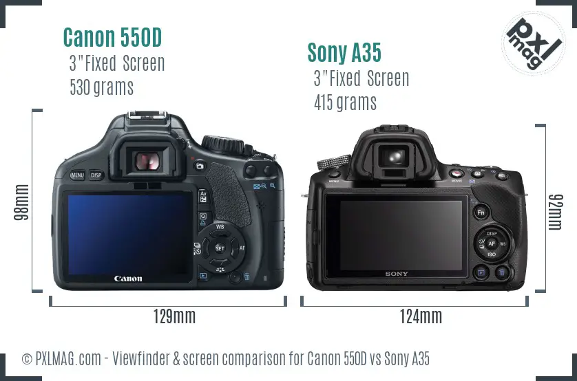 Canon 550D vs Sony A35 Screen and Viewfinder comparison