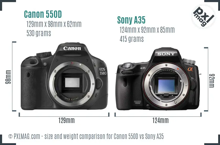 Canon 550D vs Sony A35 size comparison