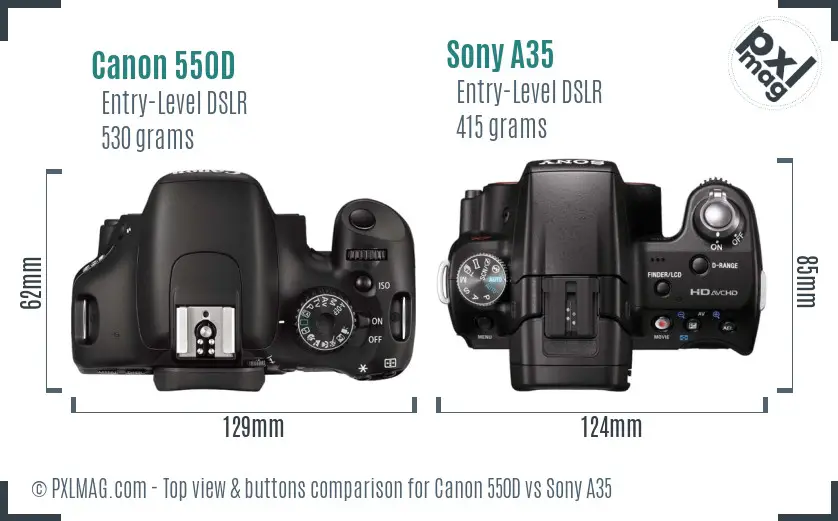 Canon 550D vs Sony A35 top view buttons comparison