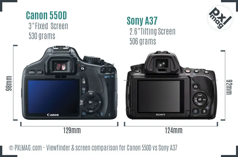 Canon 550D vs Sony A37 Screen and Viewfinder comparison